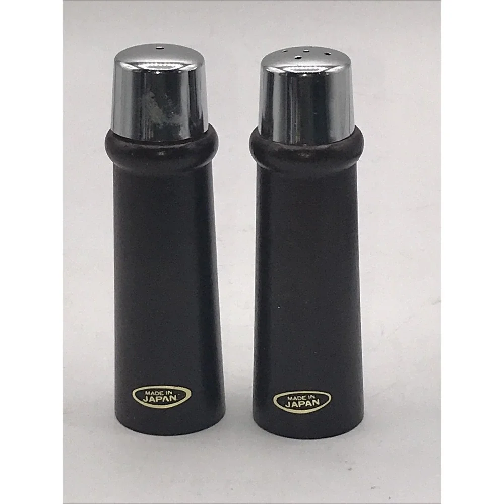 Dark Wood Column Metal‎ Cap Salt and Pepper Shakers Japan & SALAD SPOONS